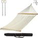 Living 13 Ft. Double Traditional Hand Woven Cotton Rope Hammock With Storage Bag Extension Chains Tree Hooks Designed In The USA For 2 People With A Weight Capacity Of 450 Lbs.