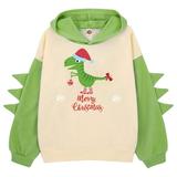 Little Girls Hoodies Christmas Dinosaur Letter Hoodie Pullover Sweatshirt Cute Raglan Sleeve Splice Hooded Winter Kids Casual Tops Xmas Outfits Green 10 Years-11 Years