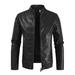 Holiday Deals Saving! Pejock Men s Leather Men s Casual Work Clothes Leather Coat Long Sleeve Lapel Pocket Zipper Fitted Jacket Suit Coat Motorcycle Bomber Jacket Leather Outwear Black XL