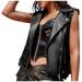 Lovskoo 2024 Women s Faux Leather Jackets Sleeveless Vest Coat Zip Up Motorcycle Short PU Moto Biker Outwear Fitted Slim Coat Black