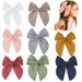 DEEKA 8 PCS Large Fable Hair Bow Cotton Linen Hair Bow for Toddlers Girls Handmade Neutral Bow Hair Accessories for Little Girls Kids