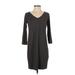 Eileen Fisher Casual Dress - Shift V Neck 3/4 sleeves: Green Solid Dresses - Women's Size X-Small