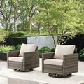 Hokku Designs Hansencamp Outdoor PE Wicker Swivel Glide Chair w/ Cushions Wicker/Rattan in Gray/White | 31 H x 29 W in | Wayfair