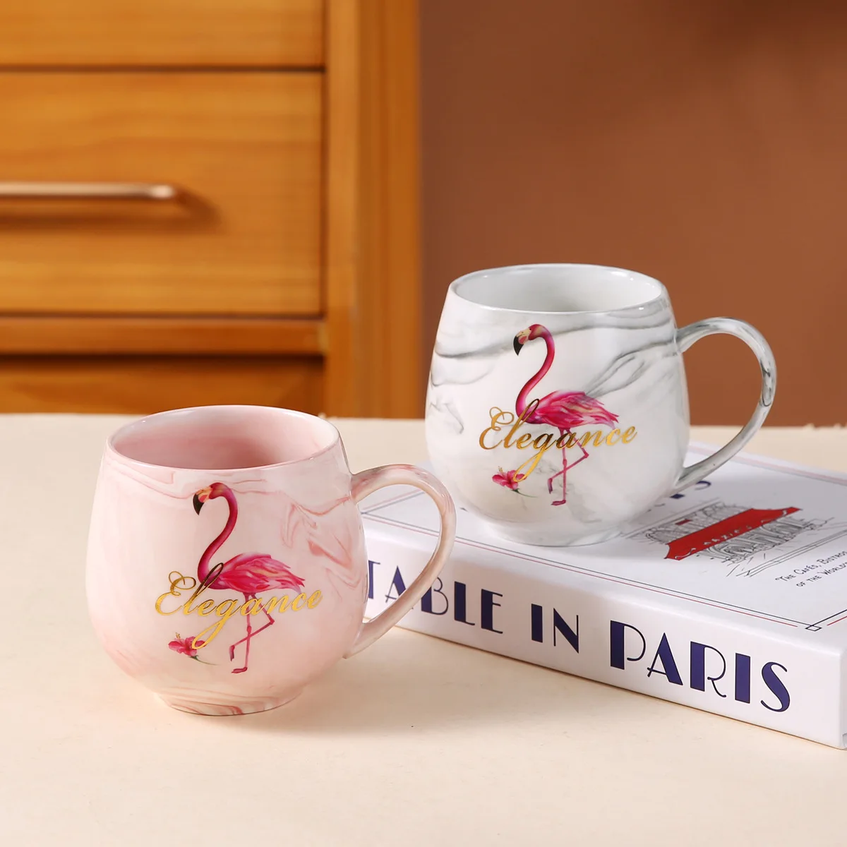 Kreative Marmor Keramik Tasse Flamingo Kaffeetasse Teetasse Büro Bar Paar Geschenke Image