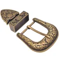 Antique Brass Floral Rope Side Rodeo Western Cowboy Three Piece Set Leathercraft Belt Buckle Unisex