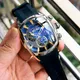 Reef Tiger/RT Designer Sport Watches with Tourbillon Stainless Steel Rubber Strap Blue Dial