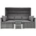 5-Pieces Outdoor Sectional Patio Rattan Sofa Set Rattan Daybed with Canopy and Tempered Glass Side Table