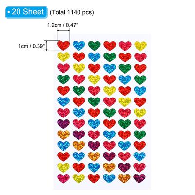 1560 Pcs Heart Reward Stickers, 20 Sheet Colorful Sticker, Multicolor