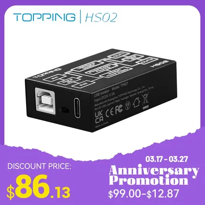 TOPPING HS02 USB 2.0 Isolateur Audio Haute Performance avec Entrée USB-B et Type C Haute Vitesse et