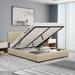 Queen Size Upholstered Linen Platform bed with a Hydraulic Storage System, Light Beige