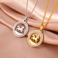 Skyrim Collier avec pendentif rond en forme de cheval de course Femmes Filles Chaîne de cou en acier