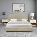 Full Size Upholstered Linen Platform bed with a Hydraulic Storage System, Light Beige