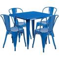 Bowery Hill 5 Piece Square Metal Dining Set in Blue