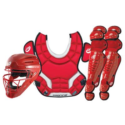 Pro Nine Armatus Elite Baseball Catcher's Gear Set - Ages 7-9 Scarlet