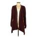 LOGO by Lori Goldstein Cardigan Sweater: Burgundy Solid Sweaters & Sweatshirts - Women's Size Medium