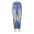 Madewell Jeans - Mid/Reg Rise Straight Leg Boyfriend: Blue Bottoms - Women's Size 26 - Distressed Wash