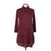 Abbeline Casual Dress - A-Line Turtleneck 3/4 sleeves: Burgundy Print Dresses - Women's Size Medium