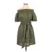 FRAME Casual Dress - Mini Open Neckline Short sleeves: Green Print Dresses - Women's Size X-Small