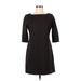Lands' End Casual Dress - Sheath Crew Neck 3/4 sleeves: Black Print Dresses - Women's Size 6