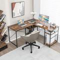 Ebern Designs Large L-shaped Computer Desk 60” Convertible Corner Desk w/ 4 Storage Shelves 95” 2-person Long Study Writing Workstation Grey Wood/Metal | Wayfair