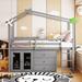 Twin Size House Bed Low Loft Beds for Kids, Wood Playhouse Lofts Bed with Drawers and Cabinet, Montessori Loft Bed w/ Blackboard