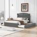 Queen Size Wood Queen Size Platform Bed with Twin Size Trundle and 2 Drawers