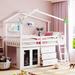 Twin Size House Bed Low Loft Beds for Kids, Wood Playhouse Lofts Bed with Drawers and Cabinet, Montessori Loft Bed w/ Blackboard
