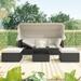 Outdoor Patio Rectangle Daybed with Retractable Canopy, Wicker Sectional Seating with with Lifting Top Coffee Table Storage Box