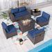 Kullavik 7 Pieces Rattan Outdoor Patio Furniture Sofa Set with Firepit - 7 pcs