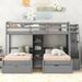 Twin Over Twin & Twin Triple Bunk Beds with Drawers, Built-in Shelves & Storage Staircase, Wooden 3 Bunk Bedframe for Kids Teens