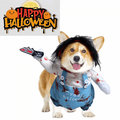 Dog Halloween Costumes Adjustable Dog Bloody Dolls Cosplay Costumes Funny Doll Wigs Party Party Costumes Dog Fatal Costume with Blood Knife(Sï¼‰