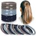 12 Pieces Cotton Hair Ties Braided Hair Bands Elastic Hair Ties Ropes Braided Ponytail Holders Hair Accessories for Women Girls Thick Heavy and Curly Hair (Navy Blue Sky Blue Gray)