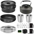 Camping Cooking Pot Equipment Set Folding Travel Out Bug Cup Plate Camp Fork Spoon Kettle Outdoor Cookware Aluminum