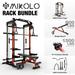 Mikolo Power Rack Cage Weight Rack with Dual Pulley Cable Crossover Machine Multi-Function Squat Rack with J Hooks Dip Bars and Landmine for Home Gym (Red)