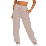 QUYUON Lounge Pants Discount Casual Trousers High Waist Drawstring with Multi-Pockets Long Pants Baseball Pants Long Pant Leg Length Casual Style P7914 Khaki S