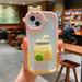 Compatible iPhone 13 pro 3D Phone Case Cute Cartoon Girl Milk Tea Stand Phone Case Kawaii Pop-up Phone Stand iPhone 13 pro Phone Case Transparent Pink for 6.1 inch