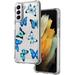 Clear Samsung Galaxy S21 Case Blue Butterflies Design Ultra-Thin Shockproof Transparent Bumper Hard Cover Protective Case for Samsung Galaxy S21