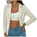 Lovskoo Women s Faux Leather Jackets Long Sleeve Zip Up Motorcycle Short PU Moto Biker Outwear Fitted Slim Coat White