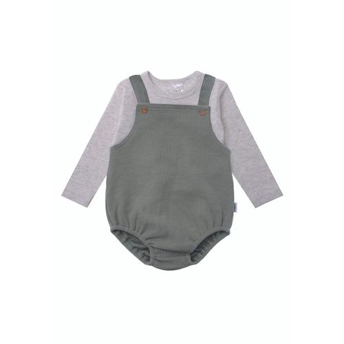 Strampler LILIPUT Gr. 74/80, EURO-Größen, grau (grau-grün) Baby Overalls bestehend aus Latzshorts und Langarmshirt