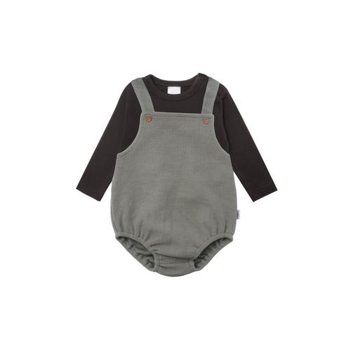 Strampler LILIPUT Gr. 74/80, EURO-Größen, grau (grau-grün) Baby Overalls bestehend aus Latzshorts und Langarmshirt