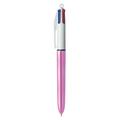 Bic 4 Colours Shine Ballpoint Pen 1mm Tip 0.32mm Line Pink Barrel Black/Blue/Green/Red Ink (Pack 12)