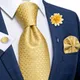 2022 New Luxury Yellow Solid Silk Ties For Men Handkerchief Cufflinks Brooch Pin Wedding Accessories