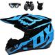 WAHA Full motocross helmet for mountain bike, downhill bike helmet, cross helmet with glasses, ABS mask and EPS for greater security,Blue,S