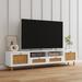 Farmhouse Rattan TV Stand with 2 Doors, 2 Open Shelves, Modern Wood Media Entertainment Center Console Table