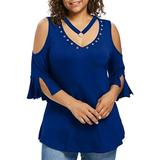 Hvyesh Womens Summer Tops Plus Size Ladies Bandage Clothing Solid T-Shirt Short Sleeve V-Neck Tops