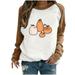 SOOMLON Women Halloween Costumes 2023 New Halloween Graphic Printed Sweatshirt for Women Casual Long Sleeve Pullover Skull Pumpkin Cat Long Sleeve Round Neck Pumpkin Clothes Brown XL