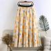 Tennis Skirt Womens High Waist Floral Print Pleated Skirt A Line Swing Midi Skirts Yellow