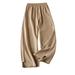 QUYUON Lounge Pants Women Loose Fitting High Waisted Cotton Linen Wide Leg Long Pants Casual Pants Baseball Pants Full Pant Leg Length Track Pants Pant Style N-4343 Khaki M