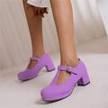 Fzm Dance Shoes For Women Ladies Fashion Solid Color Leather T Shaped Buckle Round Toe Thick High Heeled Single Shoes Purple US Size 8