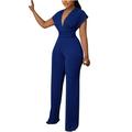 QUYUON Cargo Pants for Women Sale Fashion Casual Cold Shoulder Jumpsuit Suspender Jumpsuits Wide Leg Pant Motorcycle Pants Long Pant Leg Length Loungewear Style P4800 Blue L